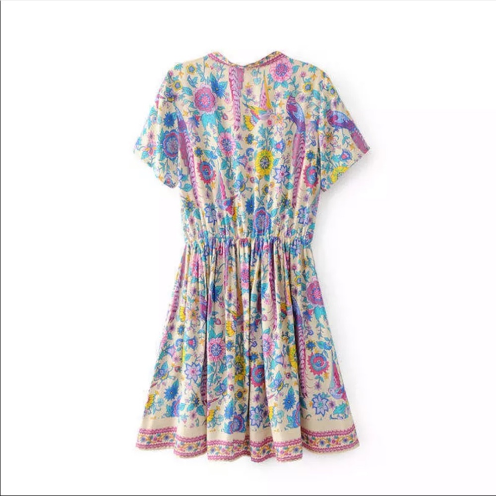 Colorful Bird Boho Floral Gypsy Print Dress - Picture 5 of 10